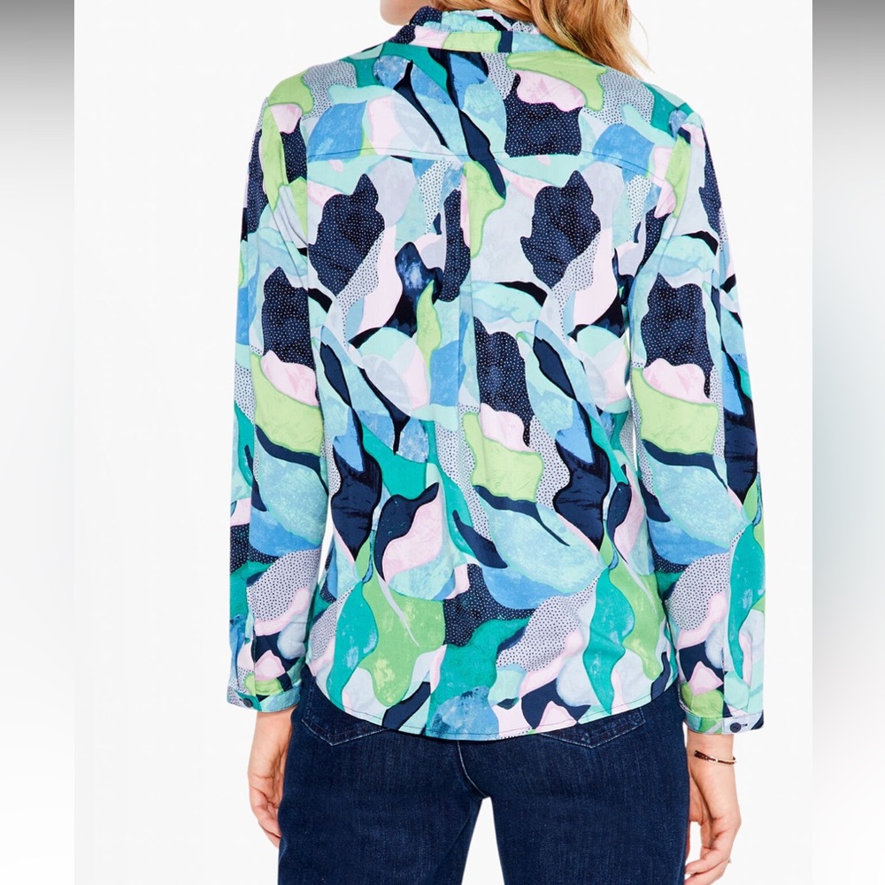 NIC+ZOE Colorful Abstract Popover Statement Blouse Breathable Artsy Office Top M - Picture 2 of 14